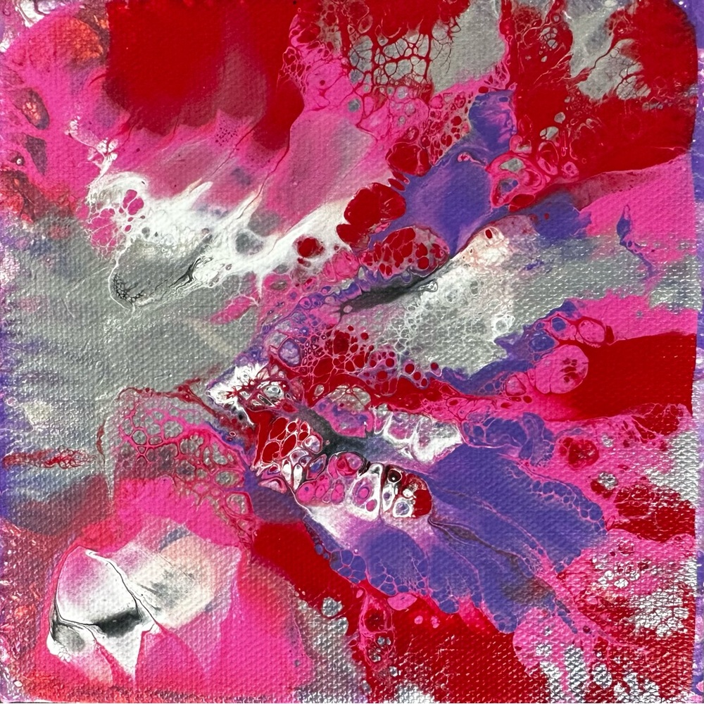 Paint Pouring by Sylvia on 6x6 Canvas 1 1/2” thick Multi color